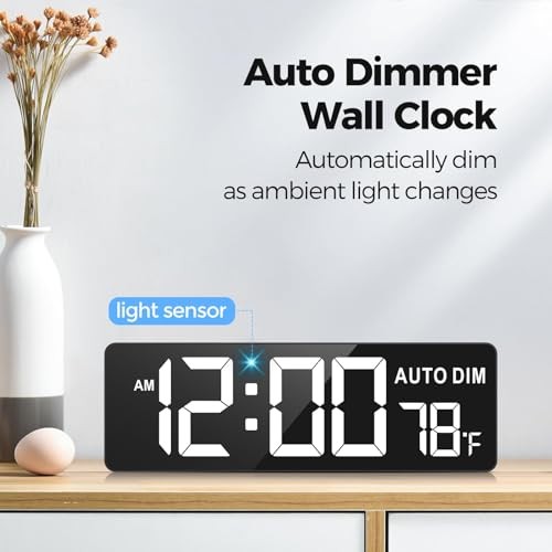 16.5" Large Digital Wall Timer Clock with Countdown Timer, Auto Dimmer, Black