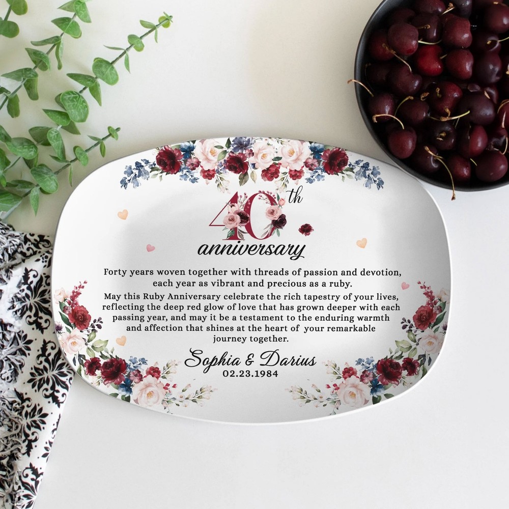 Personalized 40th Anniversary Gift Ruby Wedding Plate 40 Year Platter For Parent