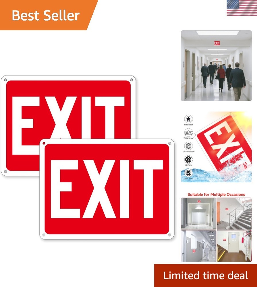 2 Pack Exit Signs, Aluminum Exit Sign with Red Background, Exit Sign for Door...
