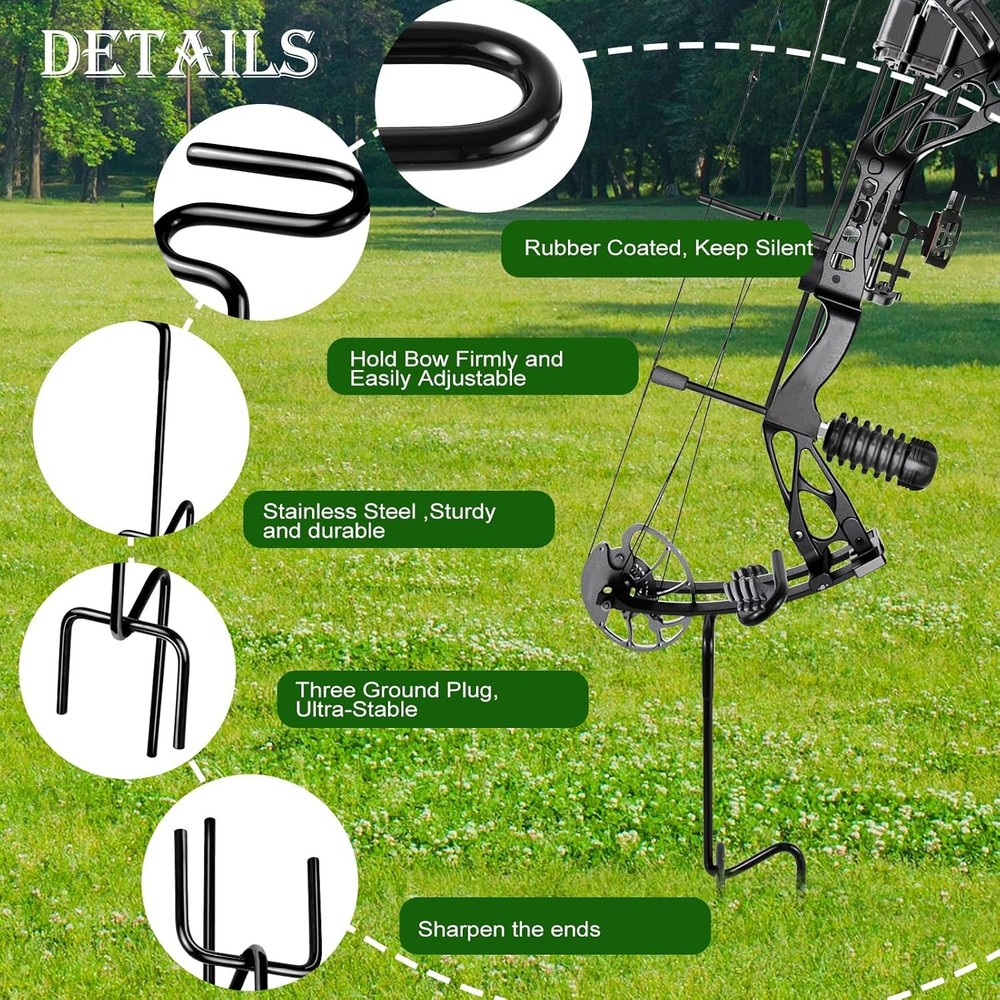 2 Pack Ground Blind Bow Holder with Rubber Coated, Rustproof Hunting Black