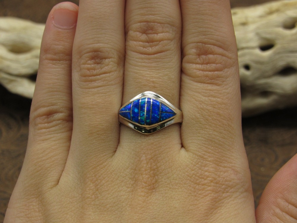 Blue Lab Opal Inlay Ring Size 8.25+