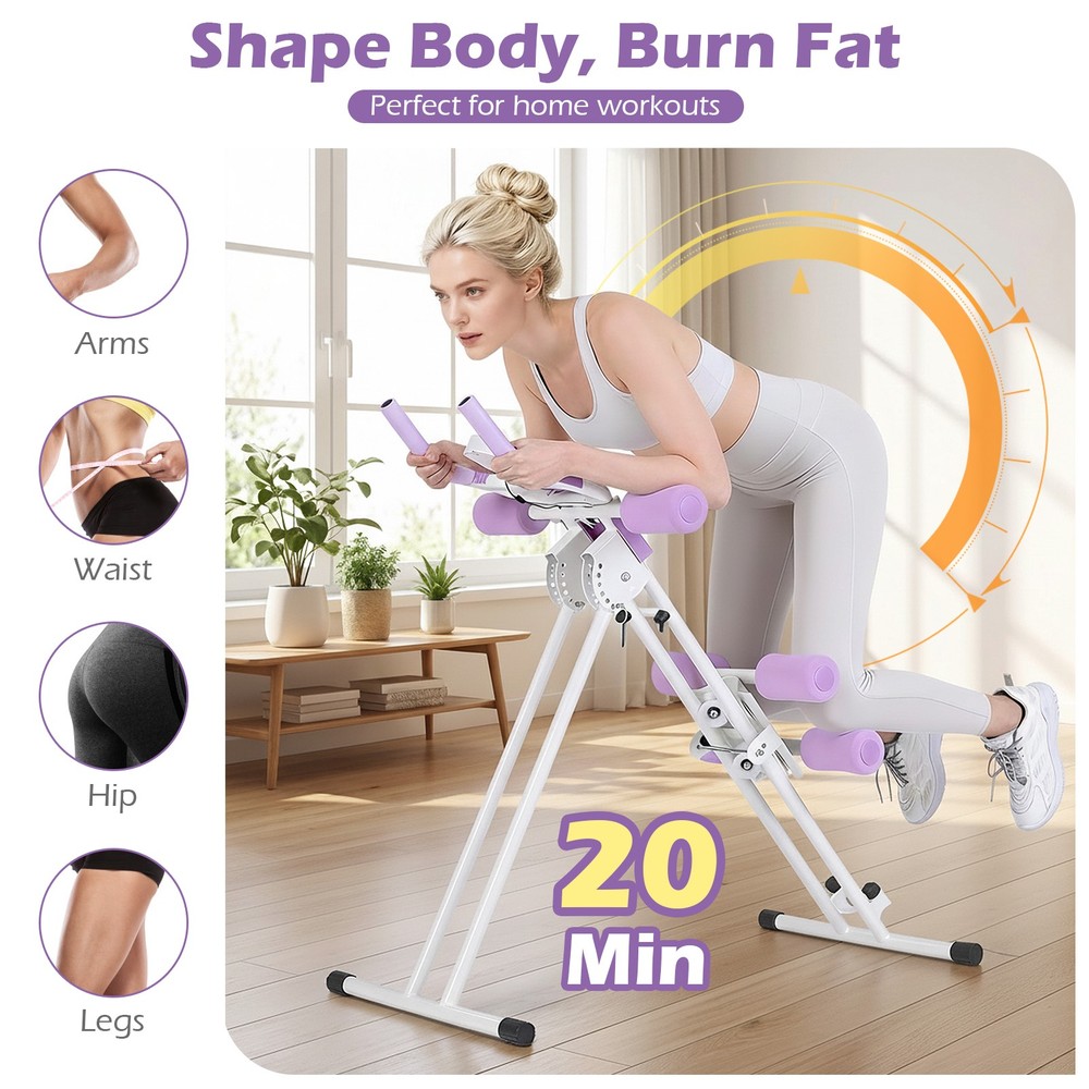 Folding Ab Machine Adjustable Ab Trainer w/6 Inclined Angles & LCD Display