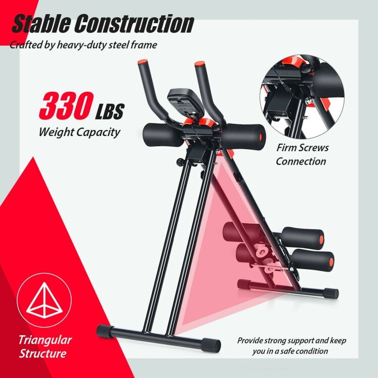 Foldable Core Abdominal Trainer Adjustable AB Crunch Workout Machine LCD Display