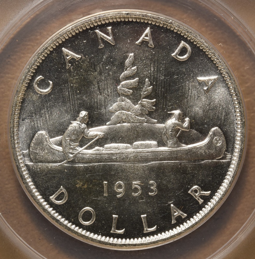 1953 Canada Silver Dollar with Strap ANACS MS63