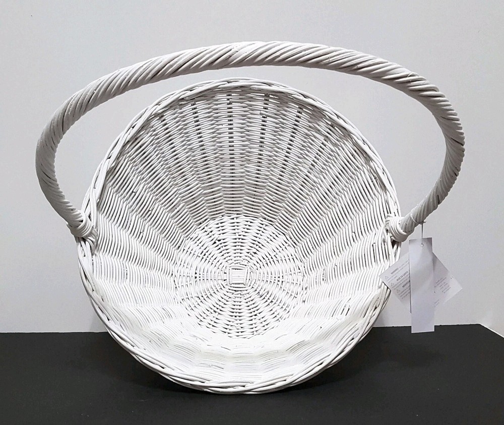 Pottery Barn Large White Wicker Basket 12" NWT Easter Holiday Spring