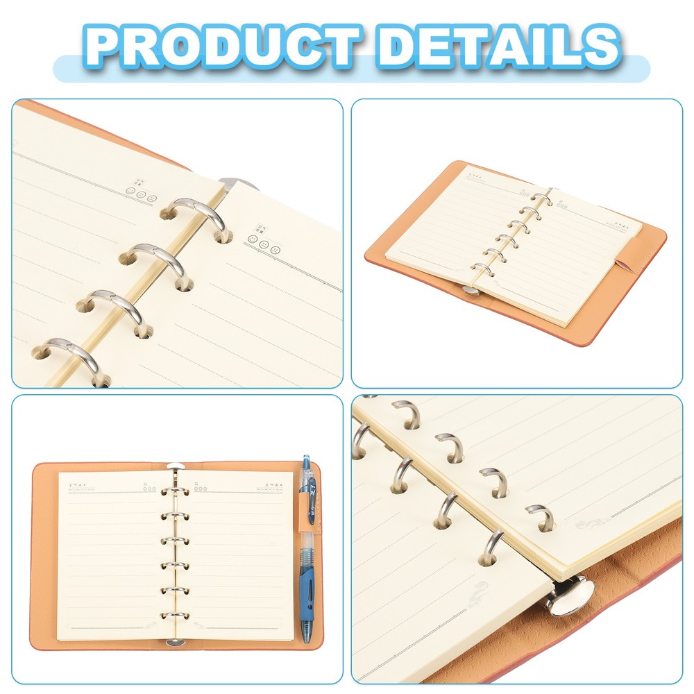 6 Ring Binder Cover A7 Notebook Binder 50 Sheets Line Paper, Black