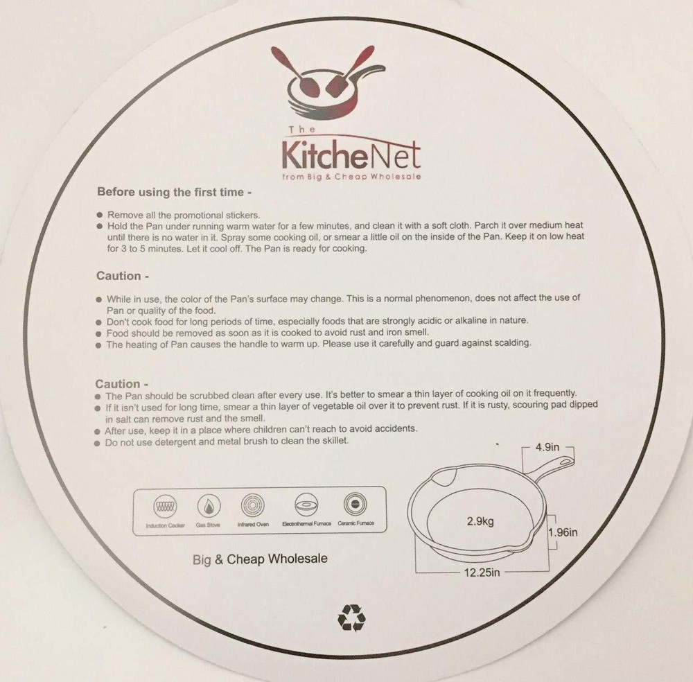 The KitcheNet Cast Iron Skillet Pan 12"