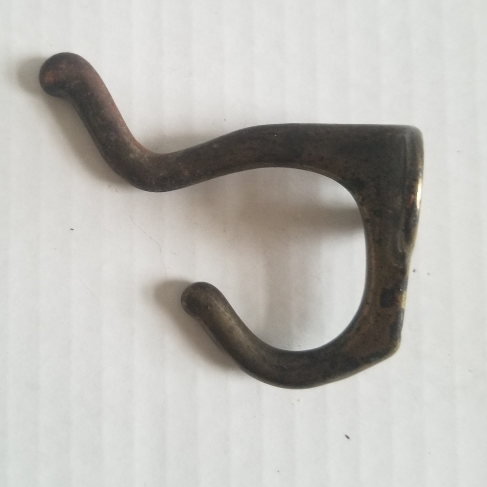 Antique Authentic 1910 Brass Plated Iron 2 Prong 3" Wall Mounted Hook