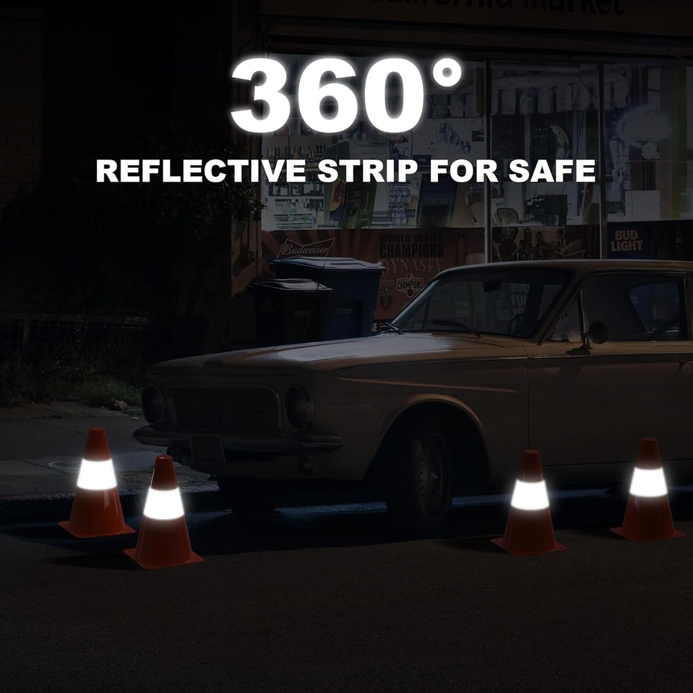 Durable 9-Inch Stackable Traffic Cones with Reflective Strips - 4 Pack Orange