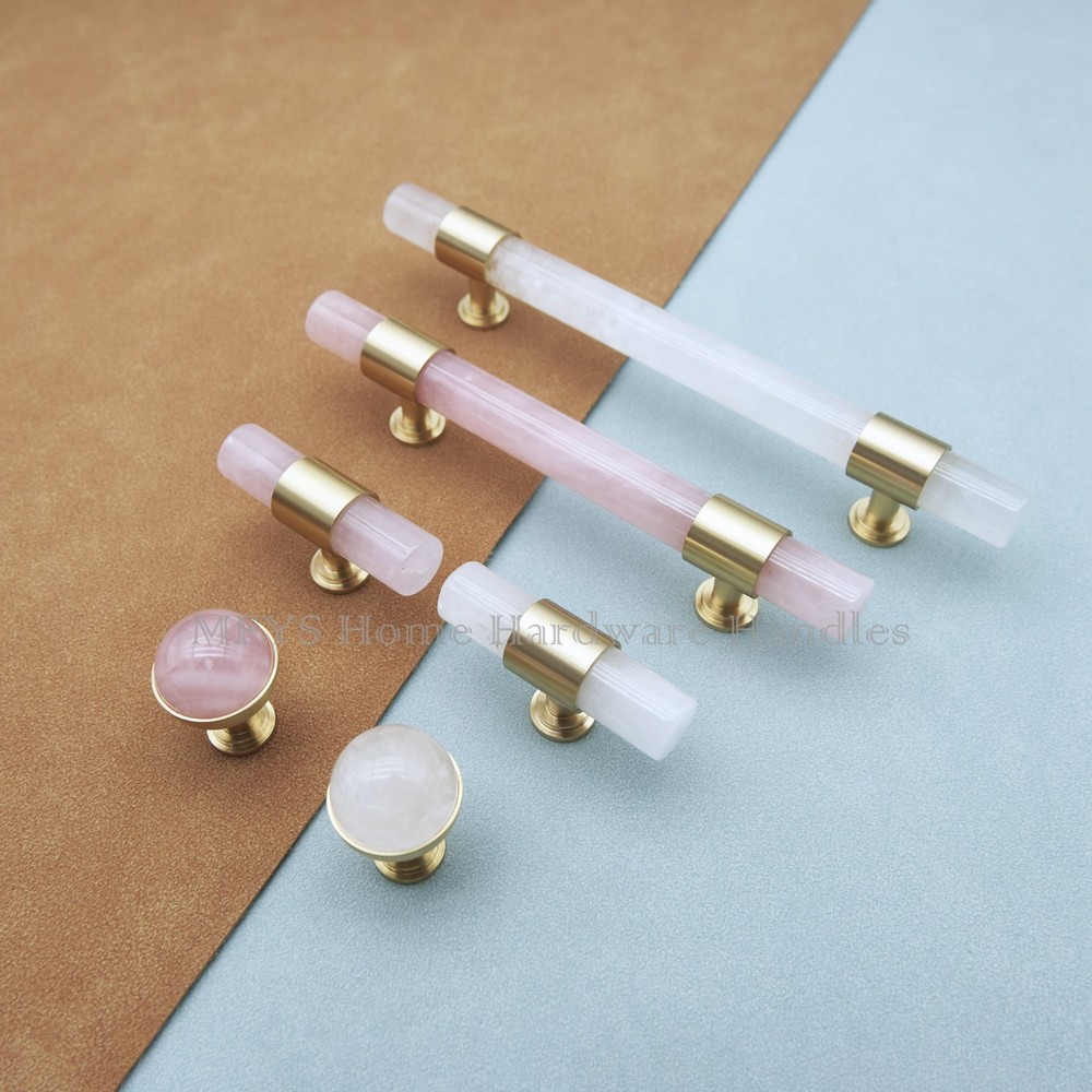 3.78" 5" Pink crystal stone Drawer Pulls natural marble Cabinet Handle Pulls