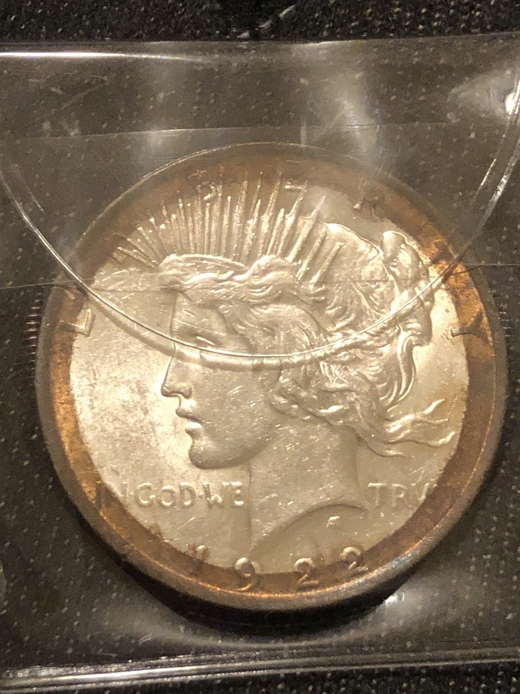 1922 Silver Peace Dollar Rainbow Toned