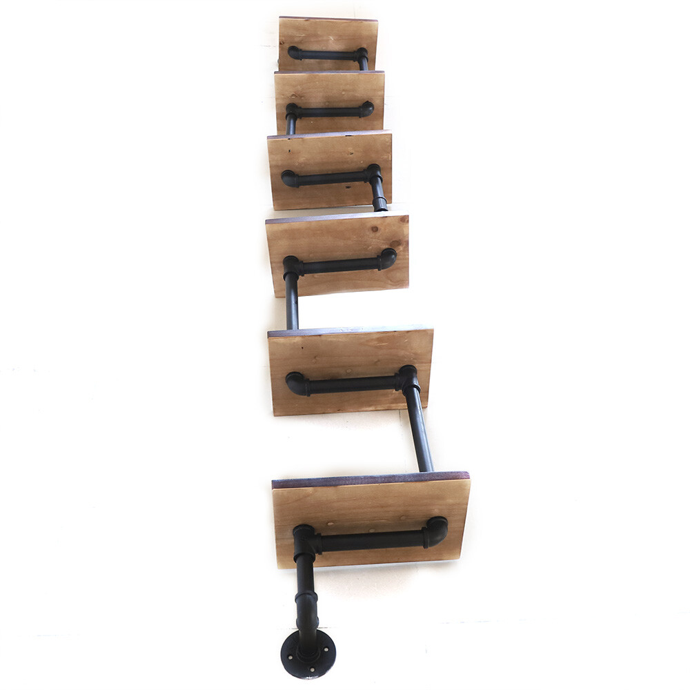6-Tier Pipe Shelf Industrial Bracket Rustic Iron Pipe Wall-Mount Floating Rack