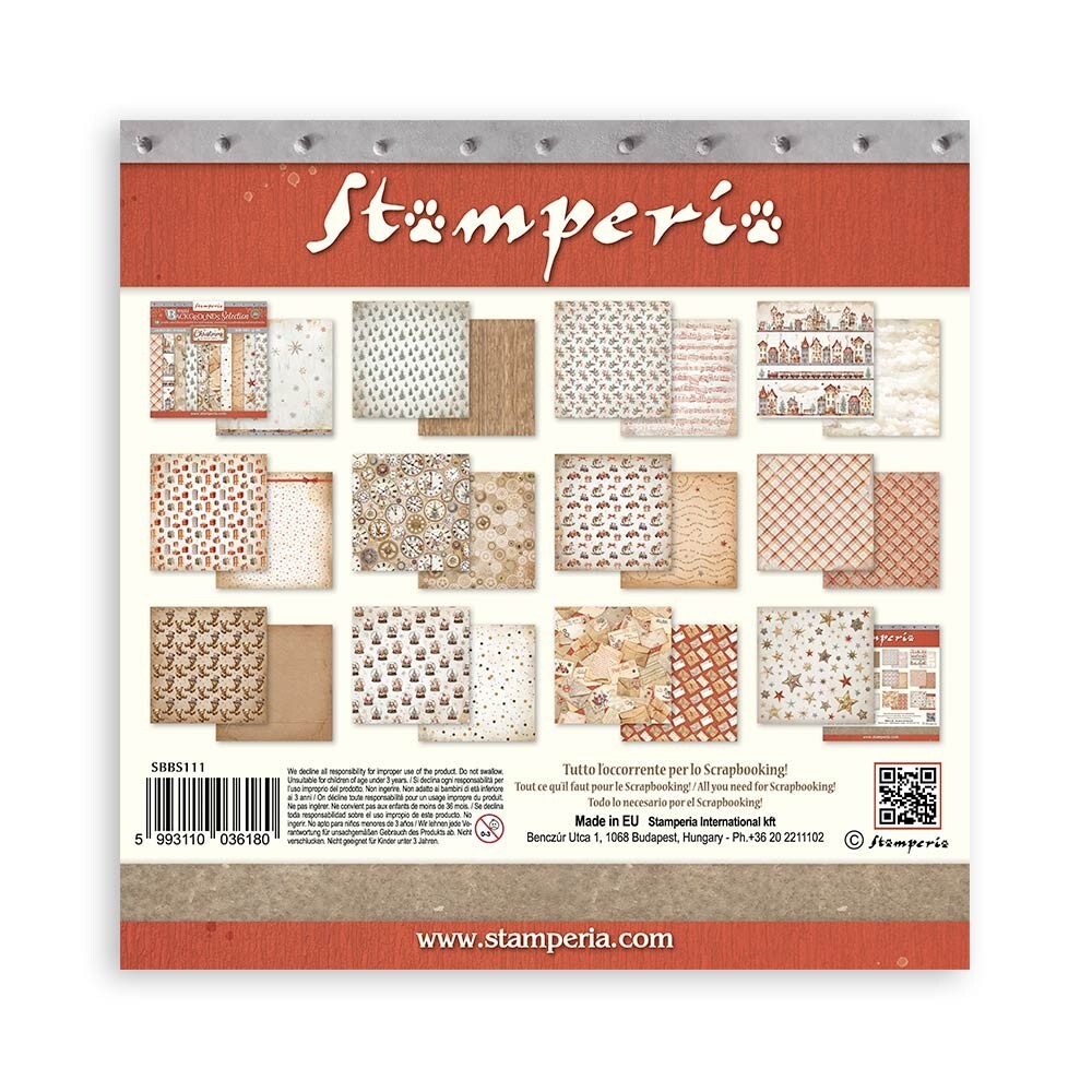 Stamperia GEAR UP FOR CHRISTMAS - BACKGROUNDS - 8" X 8" - DOUBLE SIDED - 10/PKG