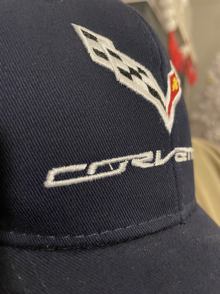 Chevrolet Corvette Hat Navy Blue White Strap Back Baseball Cap OSFA Embroidered