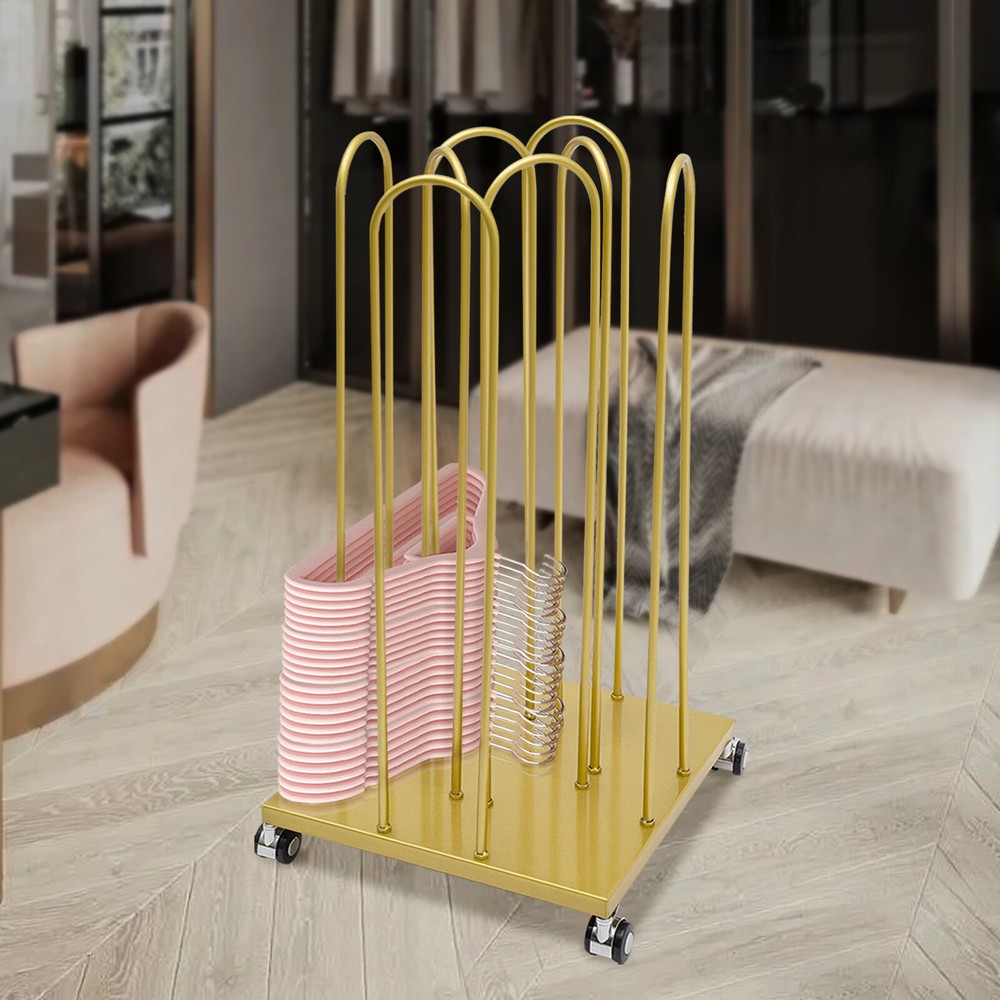 4-in-1 Gold Hanger Organizer Stacker with Wheels for Easy Storage