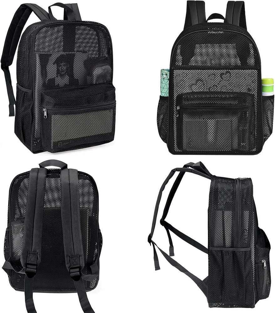 MCWTH Heavy Duty Mesh Backpack, See Through College Student Black