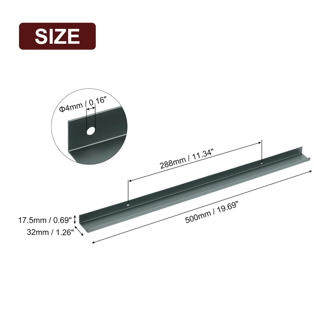 Cabinet Edge Finger Pull, 2pcs 500mm / 19.69" Hidden Cabinet Pulls, Gray