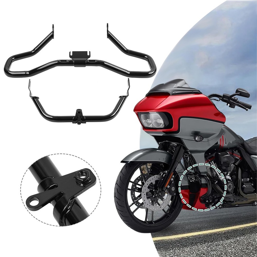 Black Engine Guard Crash Bar Fairing Support Bracket For Harley Road Glide FLTRX