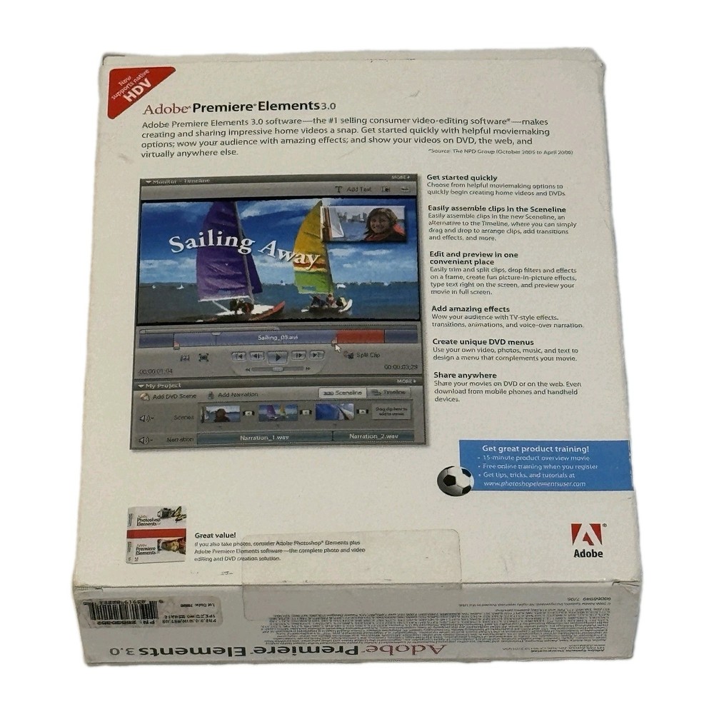 Adobe Premiere Elements 3.0 PC DVD Box Manual Vintage Video Editing Software
