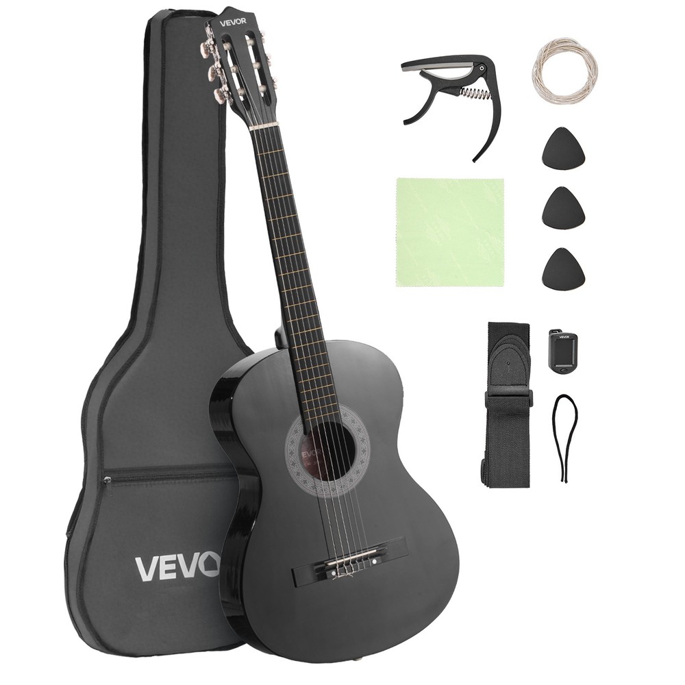 VEVOR Classical Guitar 38 in Guitar Beginner Starter Kit Nylon Strings Black