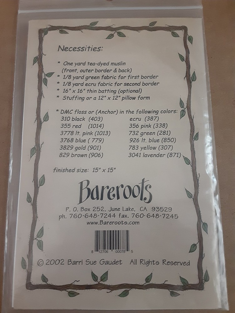BAREROOTS PATTERN #78 HEAVEN AND NATURE Embroidered Pillow Pattern