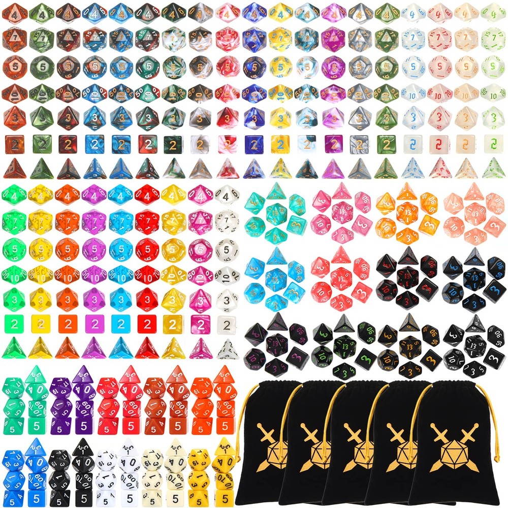 350 Pcs Compatible with DND Dice Sets Bulk Polyhedral Dice with Drawstring Ba...