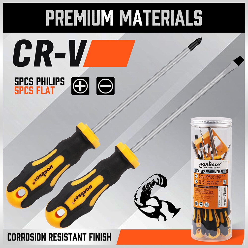 11-Pieces Magnetic Screwdriver Set 5 Phillips 5 Flat Head Tips Magnetizer Tool