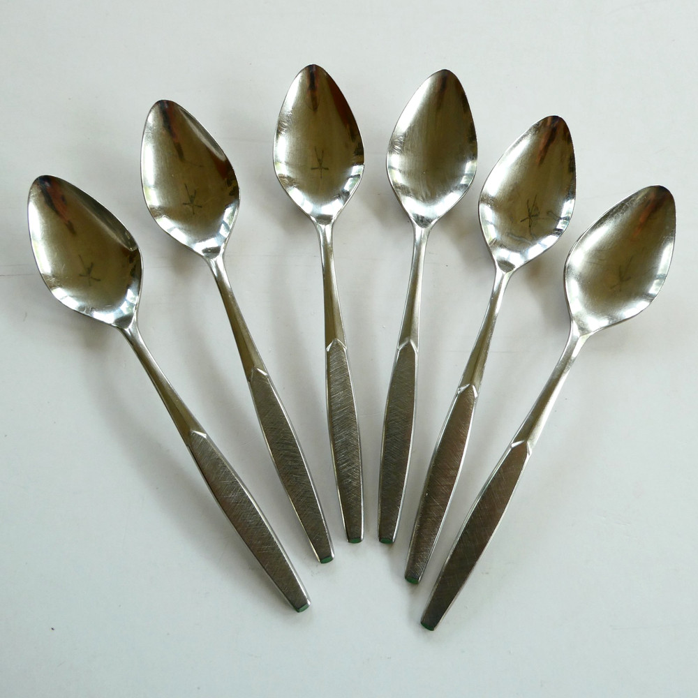 International Deluxe 6 SATURNA Satin Stainless SPOONS Burnished Handle Flatware