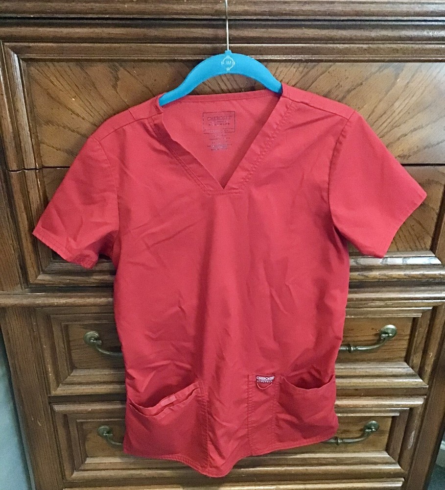 Red Scrub Top By Cherokee Size XS