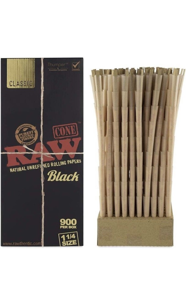 RAW BLACK 1 1/4 size pre rolled cone + raw 1/4 size cone loader