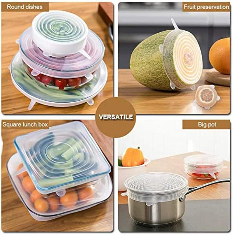 4 Pack Same Size Silicone Stretch Lids, Thicker Reusable Sturdy Silicone Contain