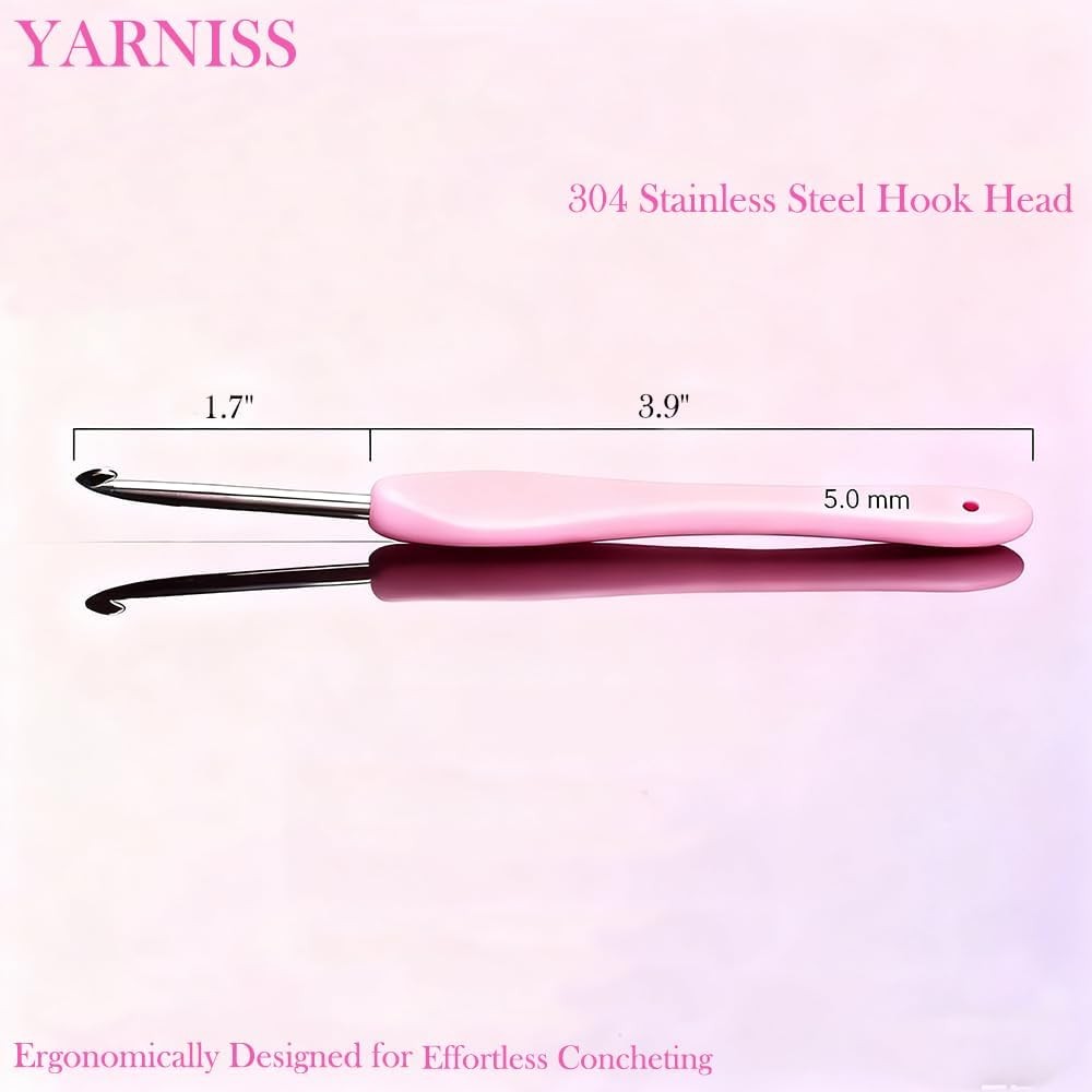 5.0mm Ergonomic Crochet Hook with Comfortable Handle, Hand-Polished Stainless