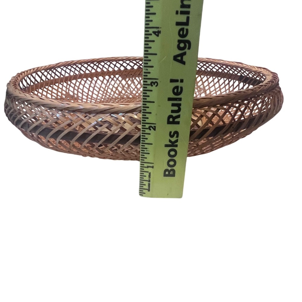 Handwoven Wicker Basket With Interlaced Base 14" Diameter Decorative Vintage...