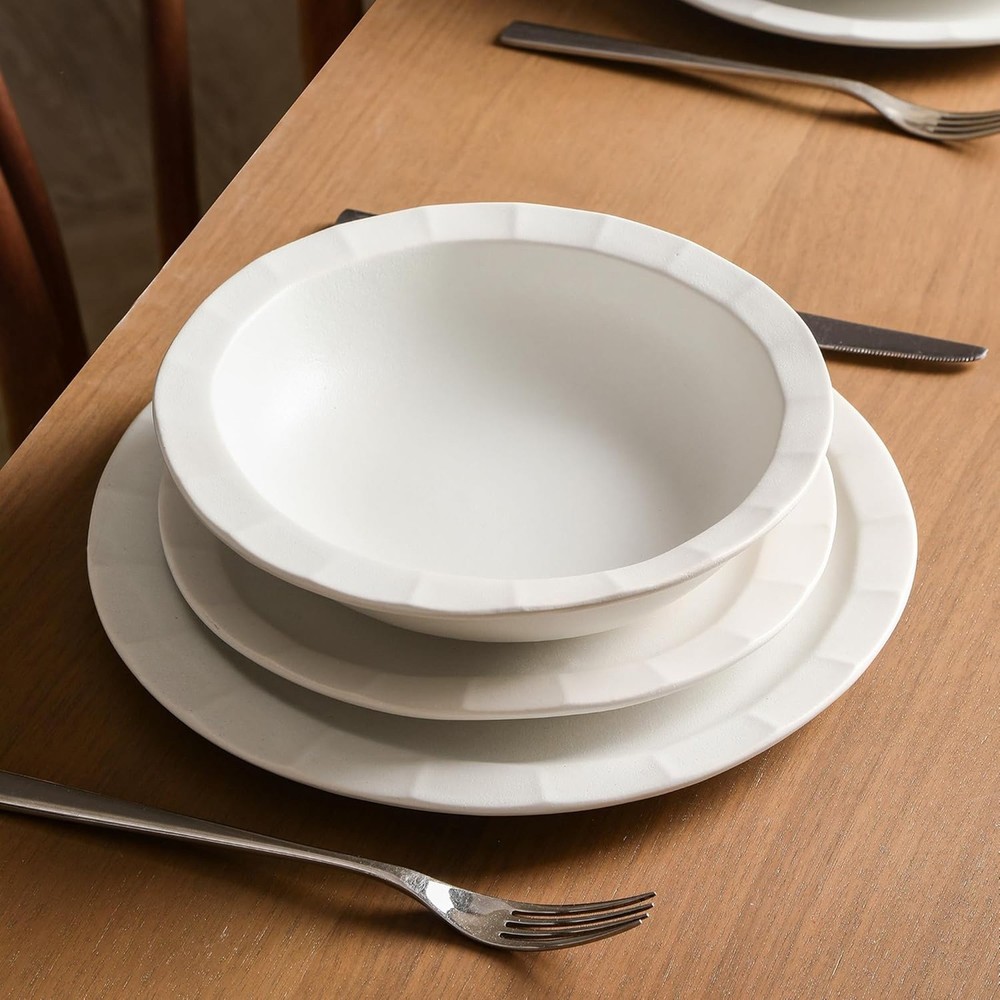 Stone Lain Oasis Stoneware 24 Piece Dinnerware Dish Set, Service for 8, White