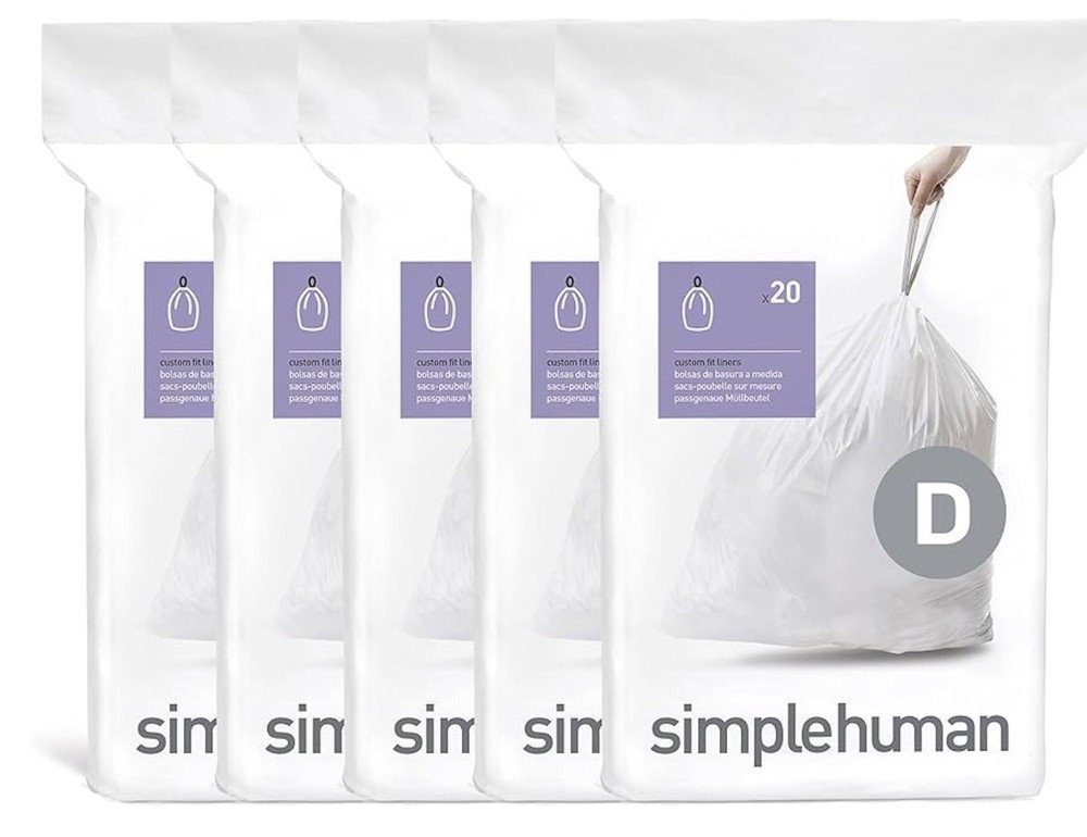 simplehuman Code D 100 Count, Dispenser Pack Custom Fit Liners, Drawstring Trash