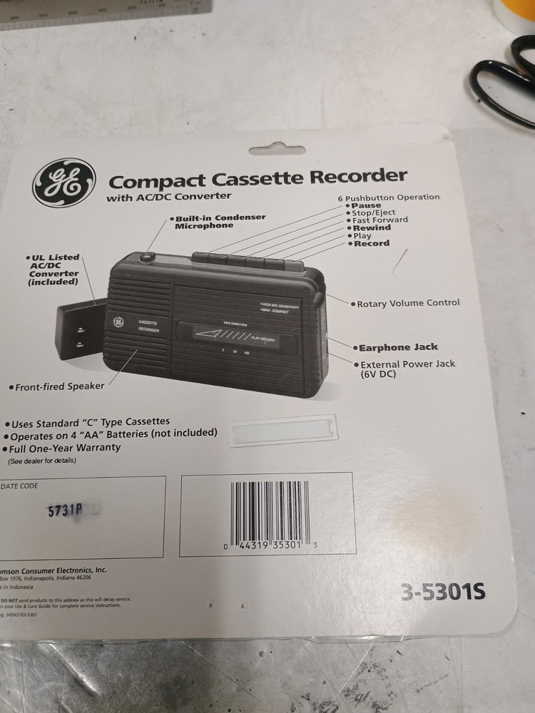 GE Compact Cassette Recorder 3-5301S Tested, Works