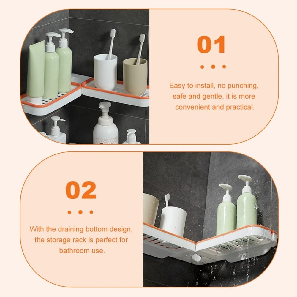 HEALLILY 2pcs Adhesive Shower Foldable Bathroom Storage Shelf Wall Mounted Ki...