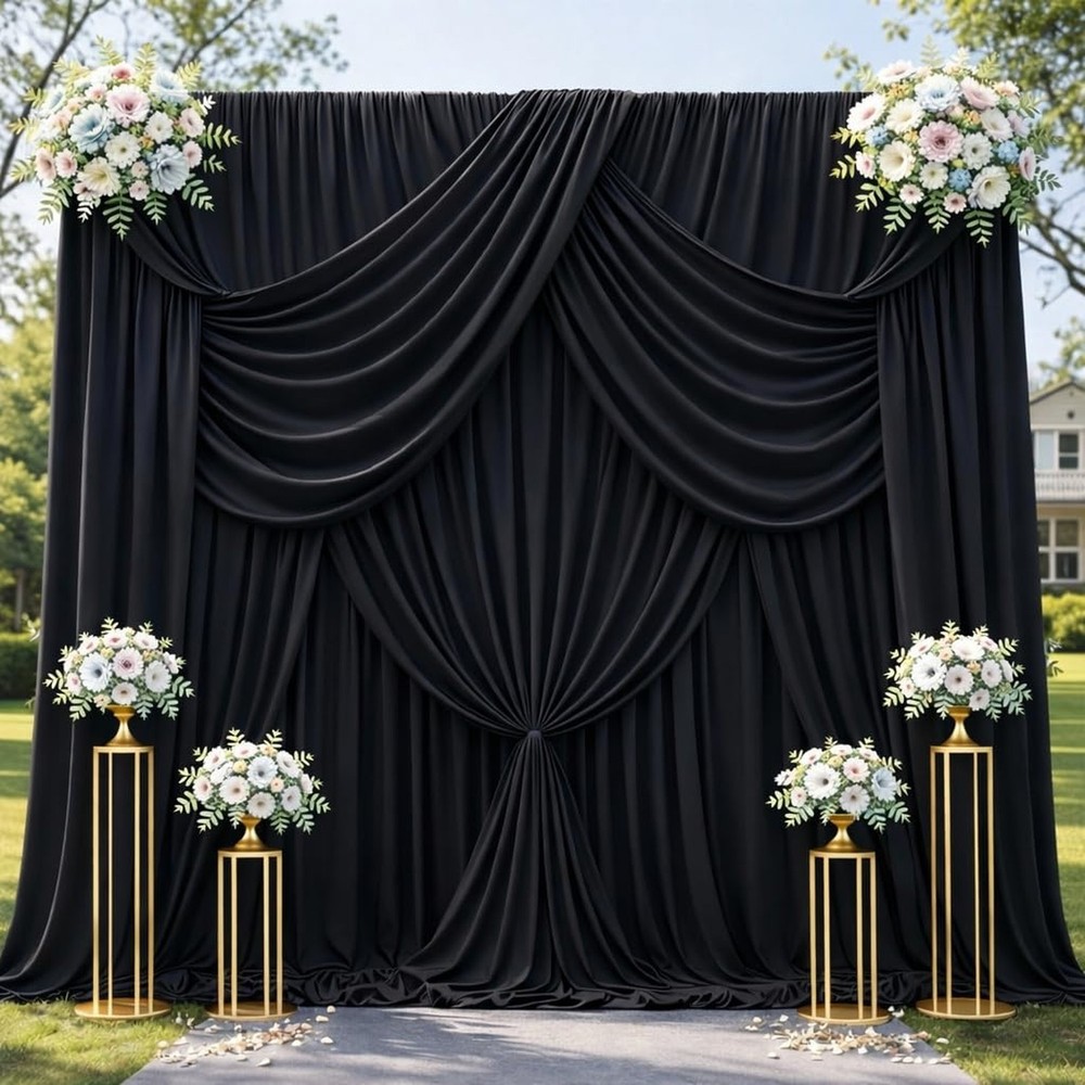 10ft x 12ft Black Backdrop Curtains, Wrinkle Free Thick Fabric Polyester Curt...