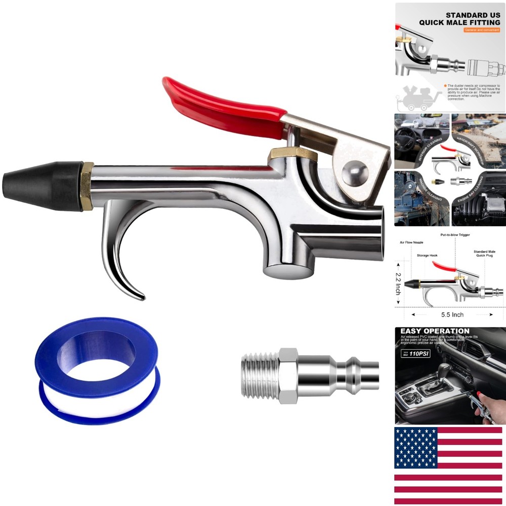 Versatile Air Compressor Blow Gun with Rubber Nozzle & Quick Connect Features