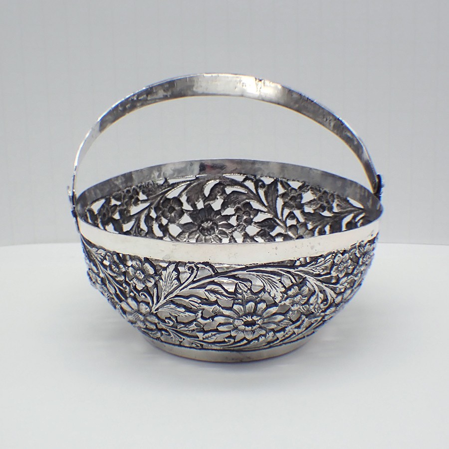 Openwork Floral Basket Chinese Silver
