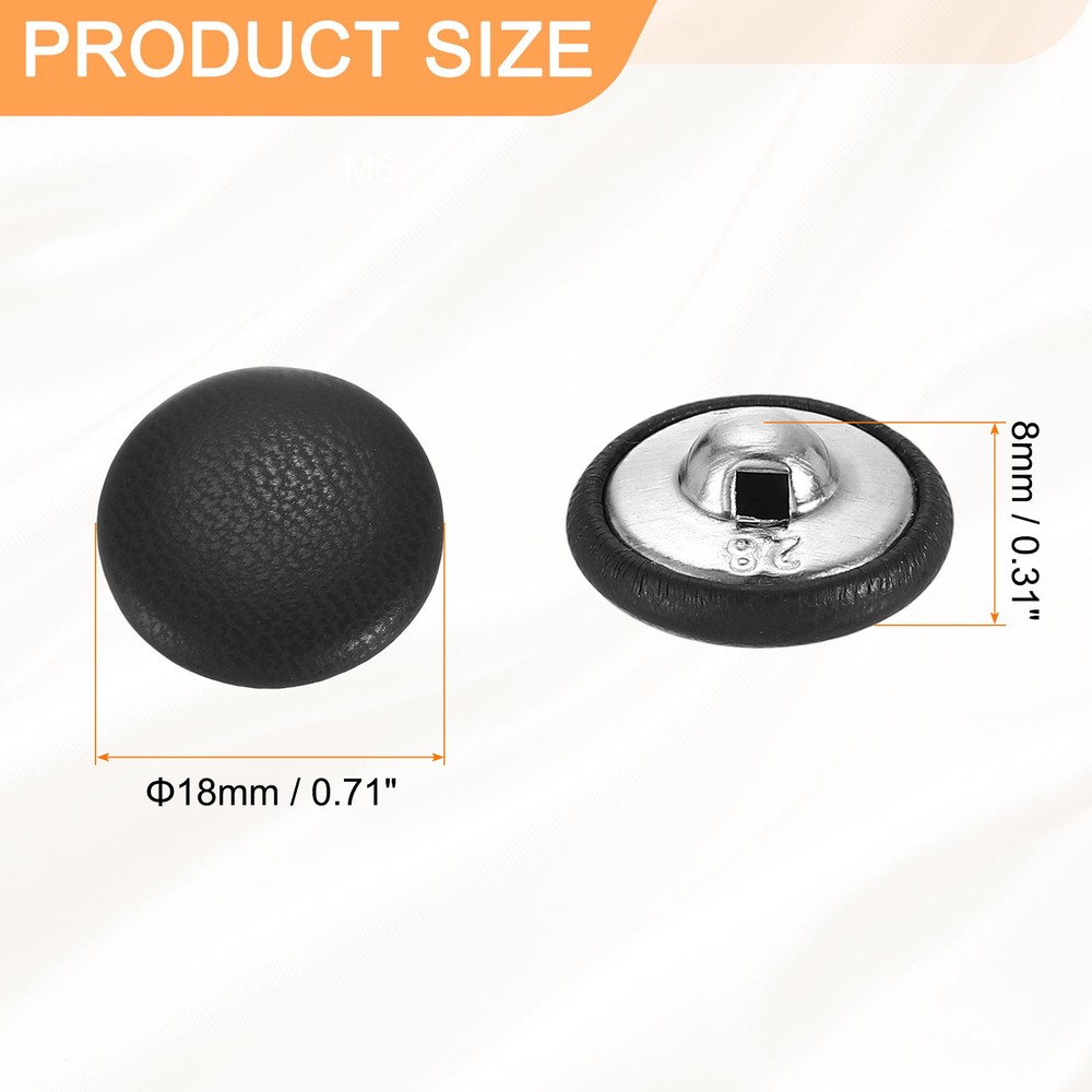 10pcs PU Leather Covered Button 18mm Aluminum Shank Round Button, Black