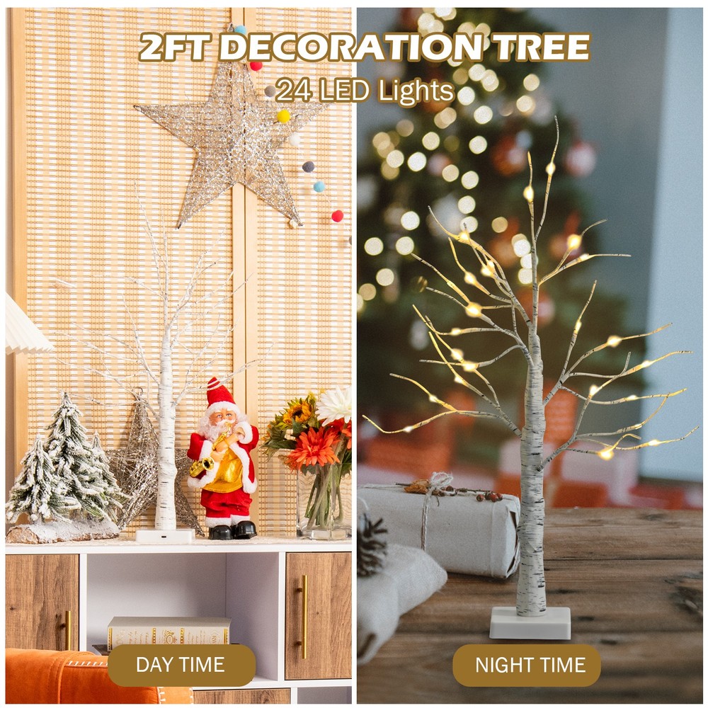 2ft Pre-lit White Twig Birch Tree Battery Powered for Christmas