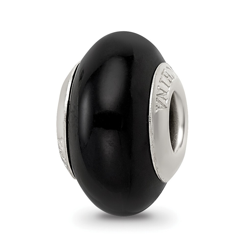 Silver Reflections Black Glass Bead QRS3218