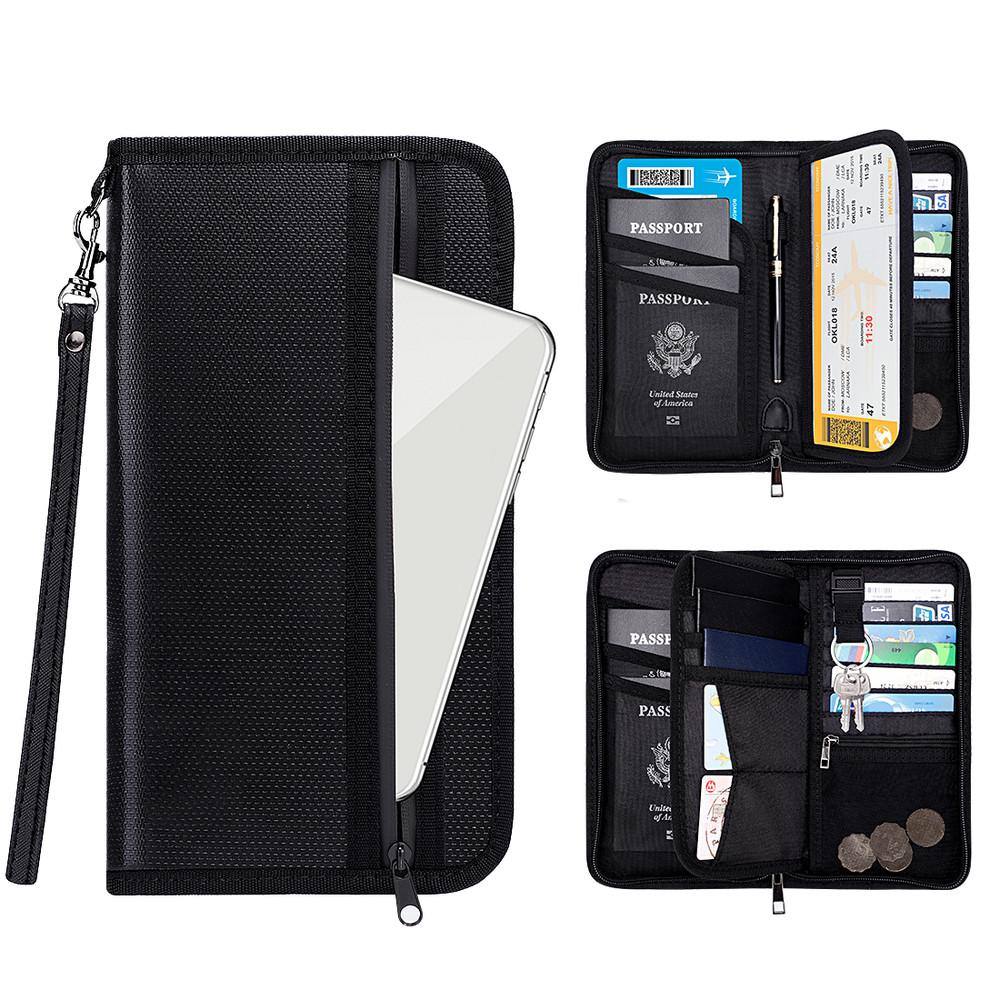 RFID fireproof waterproof shielded travel passport holder wallet
