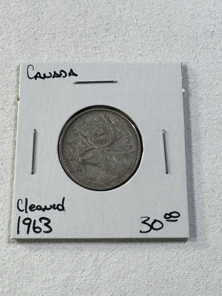 1963 Canada 25 Cents Silver Coin Cleaned