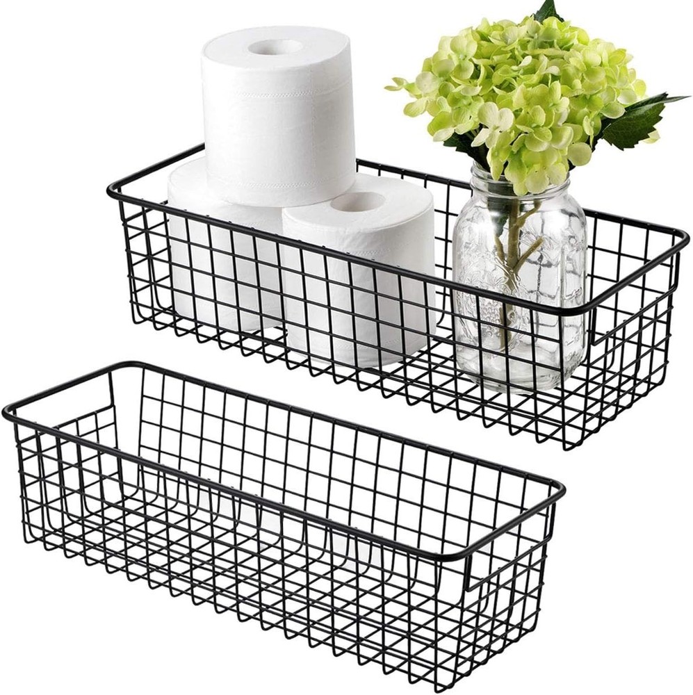 Freestanding Rustic Wire Baskets - 2 Pack for Versatile Storage Solutions