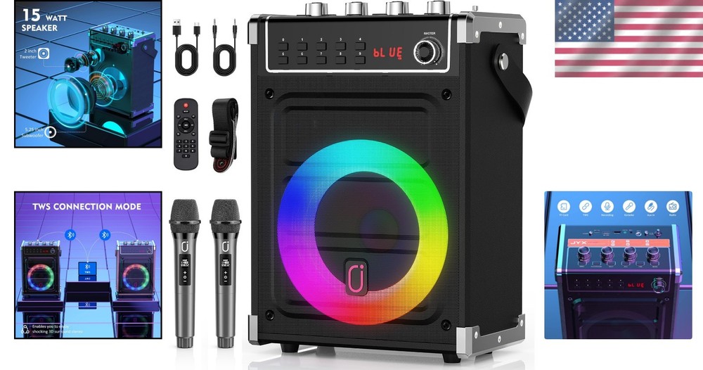 Wireless Bluetooth Karaoke Machine with LED Lights & Remote - Fun for All Ages