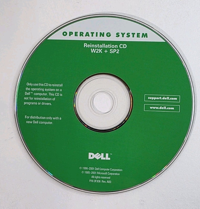 Microsoft Windows 2000 W2K+ Service Pack 2 SP2 DELL Reinstallation CD Disk