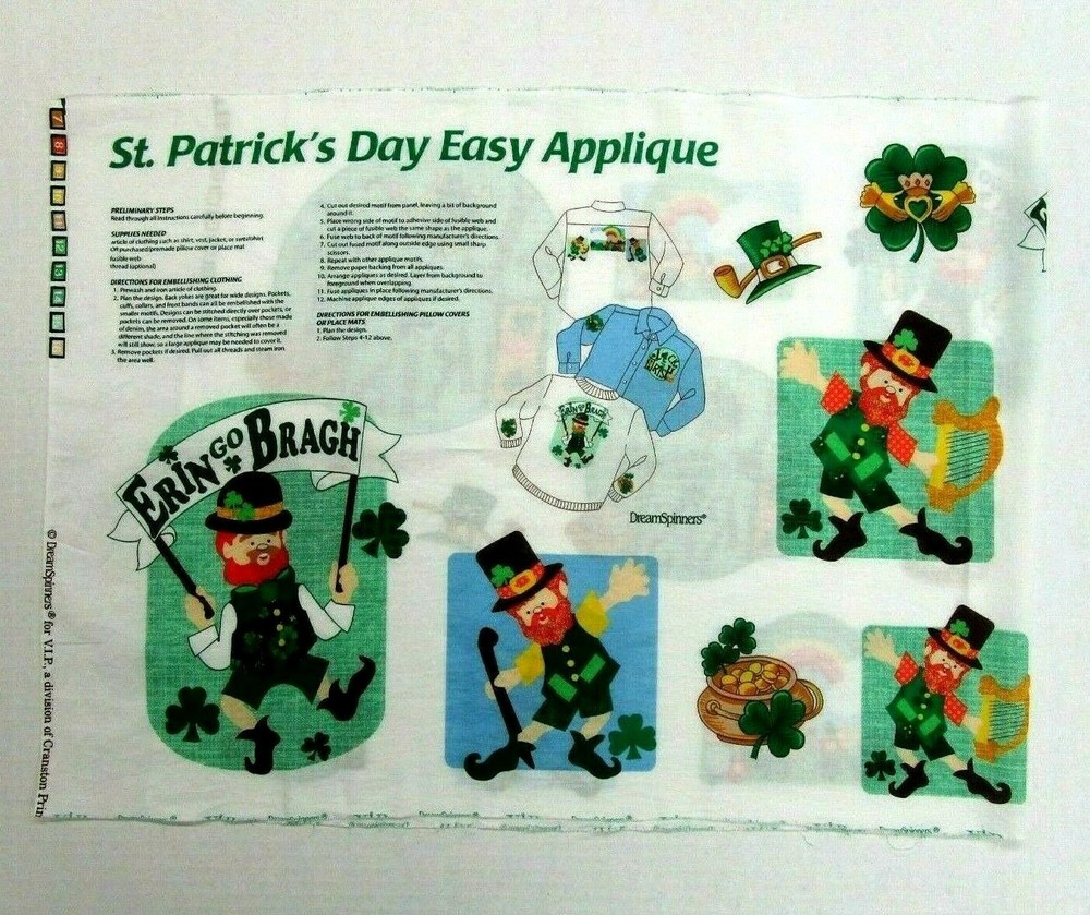 DreamSpinners for VIP St Patrick's Day Easy Fabric Applique Fabric Panel Irish