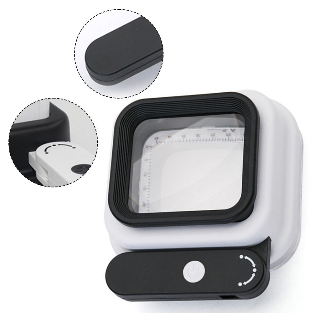 Multifunctional handheld folding magnifying glass with scale rotatable and LED
